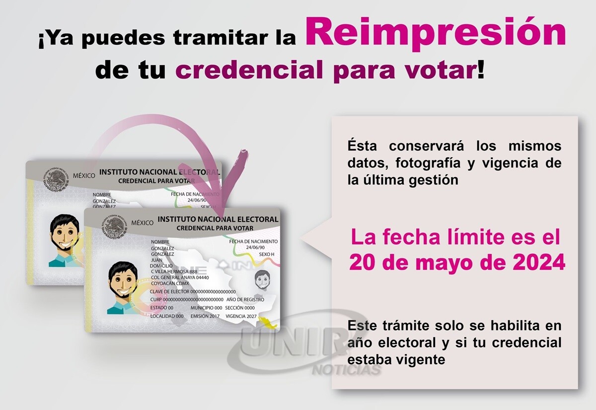 El 20 de mayo vence plazo para solicitar reimpresión de la credencial